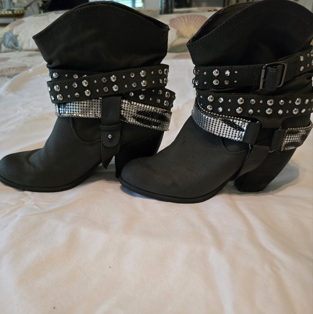 Not Rated Gray Ankle Boots with Studded Straps